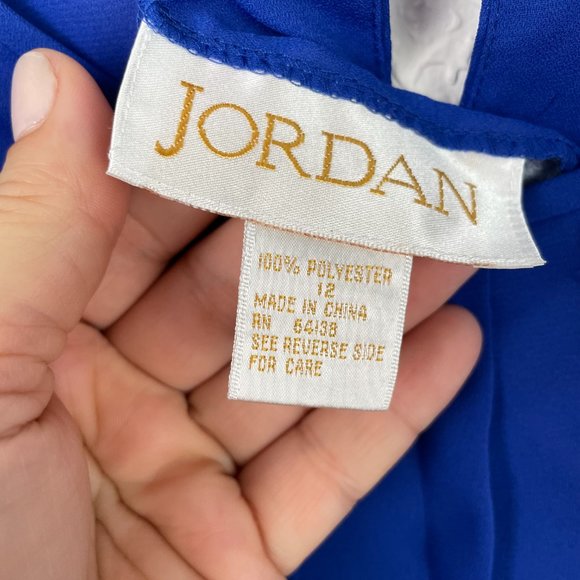Vintage JORDAN Womans 12 Royal Blue Pleated Front Half Sleeve Button Back Blouse - Picture 7 of 9
